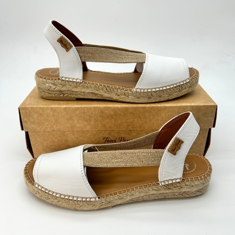 Womens Leather Espadrille Sandals Toni Pons Etna Size 9 White Hand Stitched NEW